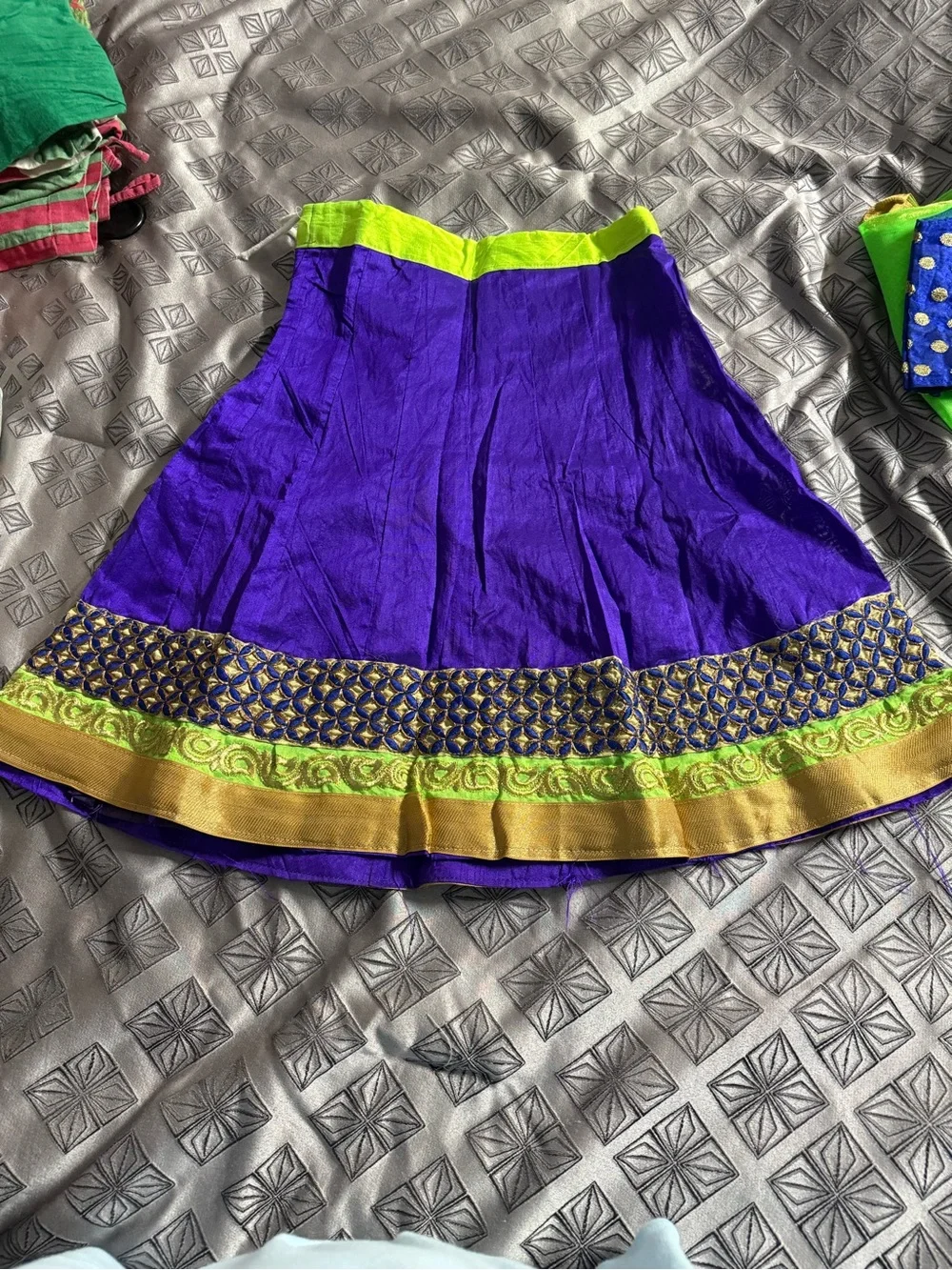 Girls Purple and Green Festive Costume Lehenga Set